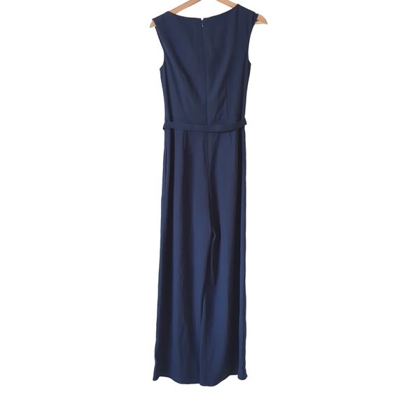Gal Meets Glam Delia Jumpsuit Womens 4 Navy Blue Wide Leg Draped Neckline - Picture 6 of 9